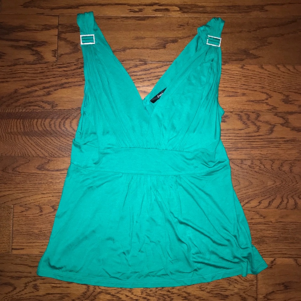 Express Green rhinestone detail babydoll tank L